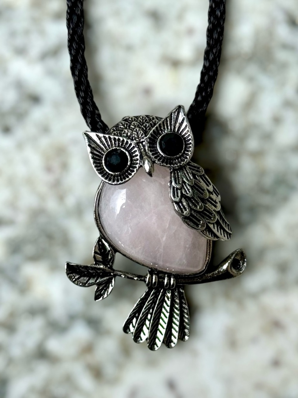 Rose Quartz Owl Pendant Necklace - Picture 6 of 6
